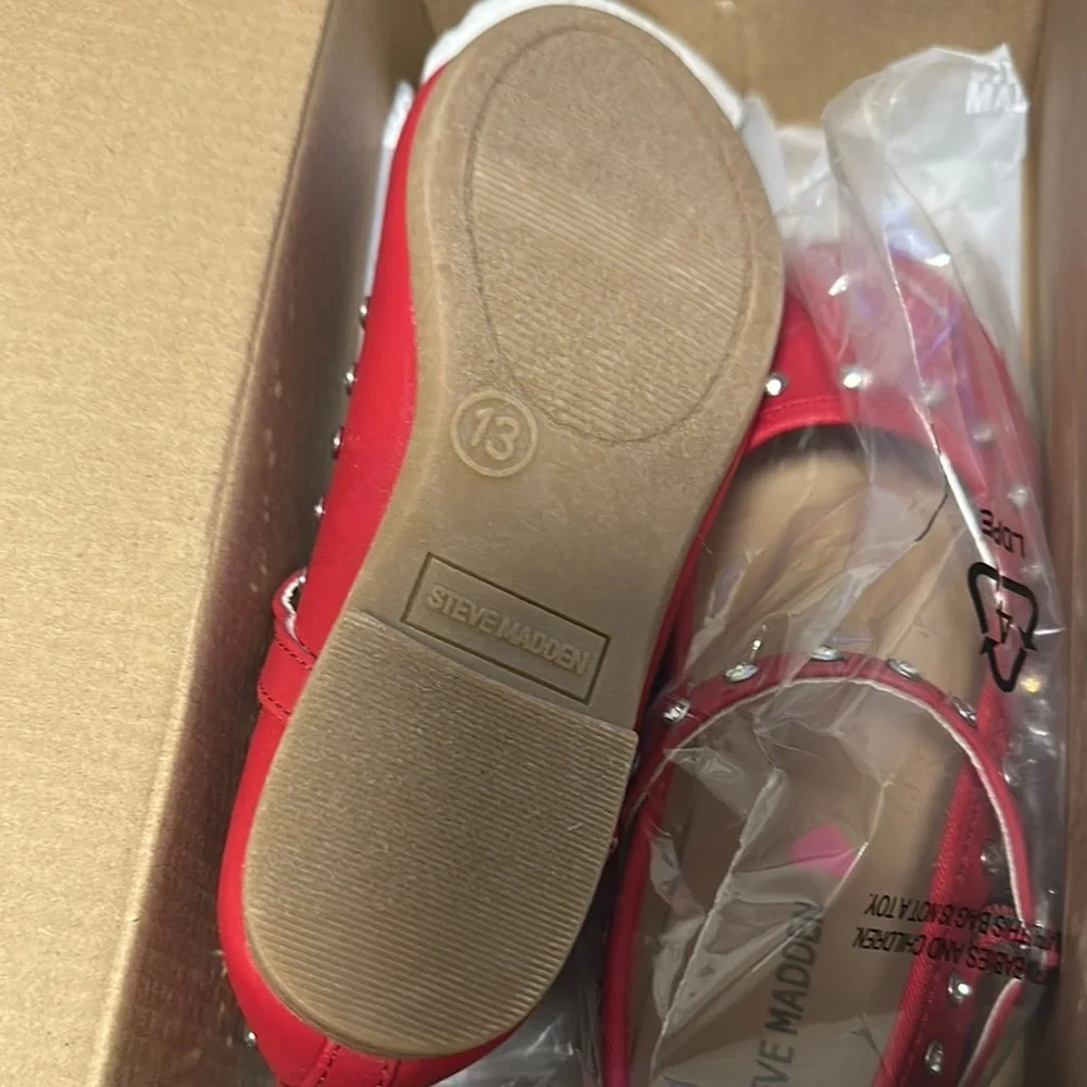 Steve Madden Red Dress Shoes with Silver Studs size 13. New in box